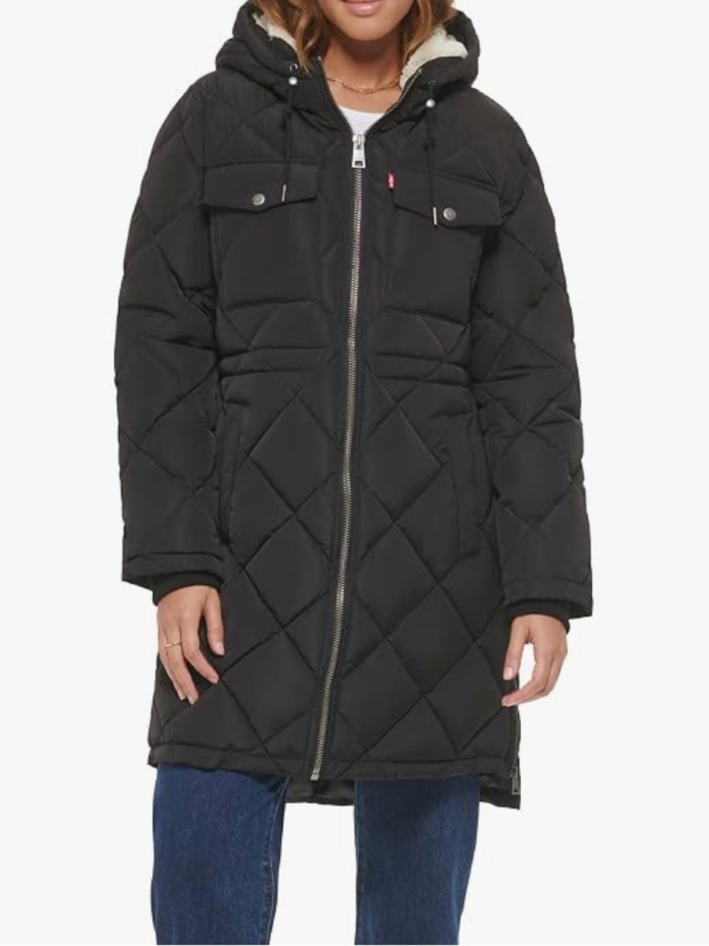 Levi's Women's Soft Sherpa Lined Diamond Quilted Long Parka Jacket